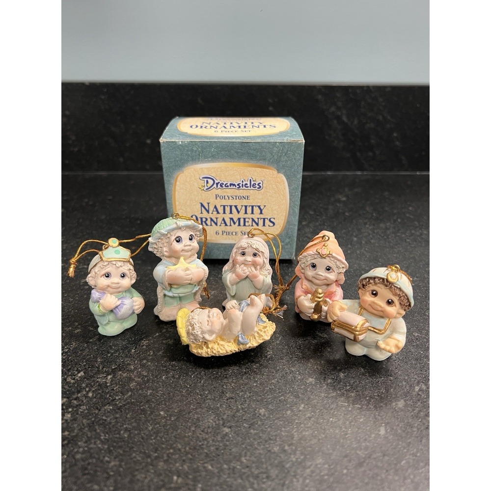 DreamSicles Polystone‎  Nativity Small  Ornaments Six Piece Set With Box